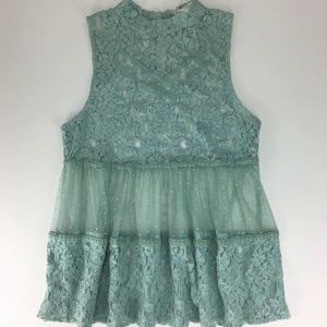 NWT!  ESLEY sleeveless lace tunic top in mint green - SZ L